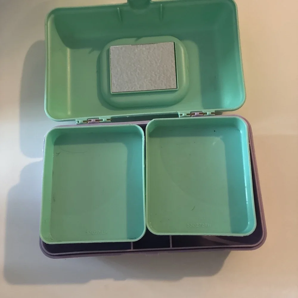 Vintage CABOODLES Small Makeup Case Mini Size Purple Teal White 9